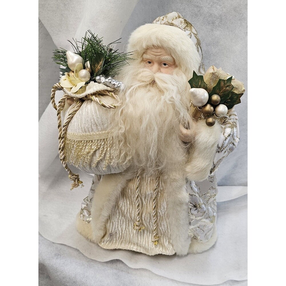 Elder Beerman Santa Claus White gold Faux Fur Coat Christmas Tree Vintage Topper